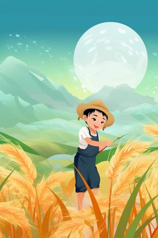 小麦国潮清新节气背景