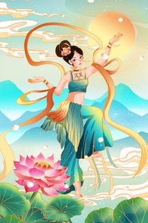 复古中国风国潮神话人物敦煌插画仙女手绘海报背景PSD设计素材 复古中国风国潮神话人物敦煌插画仙女手绘海报背景PSD设计素材