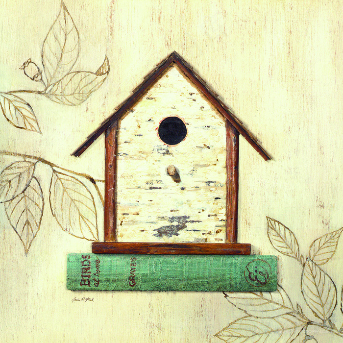 鸟窝树叶植物复古插画