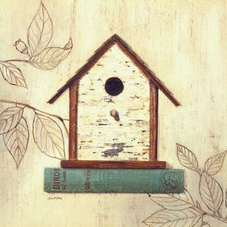 鸟窝树叶植物复古插画