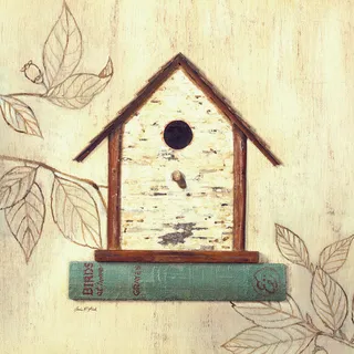 鸟窝树叶植物复古插画