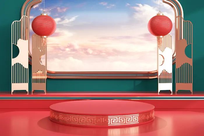 中国风古典喜庆C4D背景图3D国潮场景促销活动海报PSD设计素材模板psd模版下载