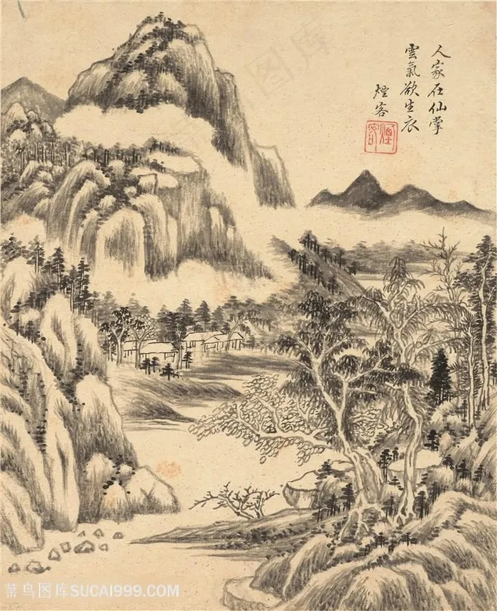 烟客仿古山水图国画图片
