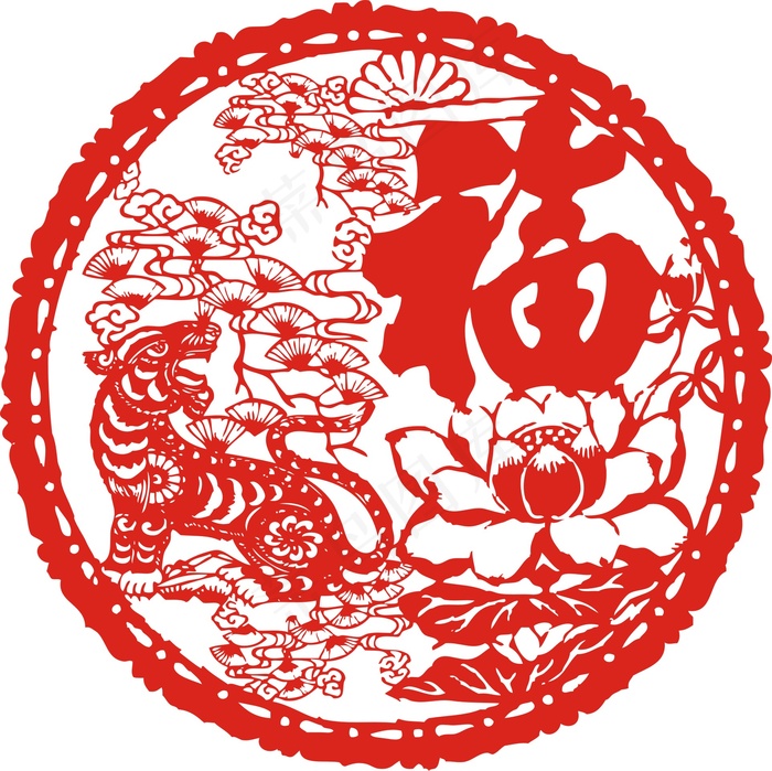 虎年吉祥剪纸图案矢量素材cdr矢量模版下载