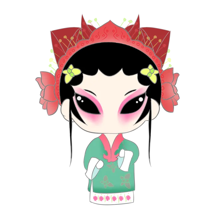 卡通京剧戏剧人物脸谱插画PNG图片 国潮中国风Q版戏剧人物PS素材