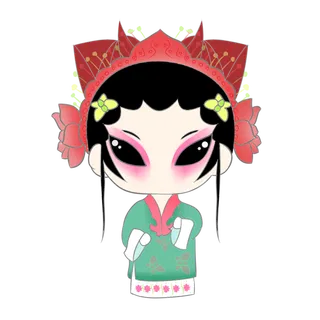 卡通京剧戏剧人物脸谱插画PNG图片 国潮中国风Q版戏剧人物PS素材