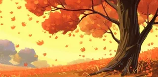 秋季树木黄了红了落叶森林金红色背景