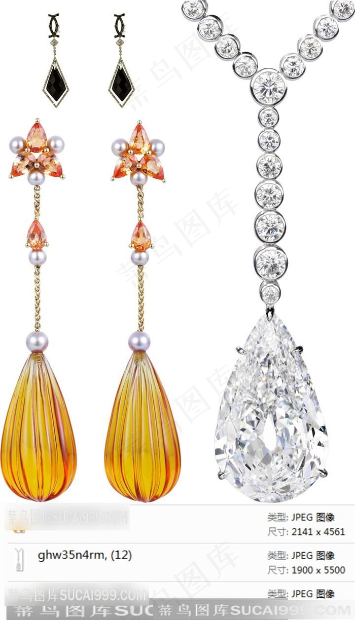 钻石耳坠项链摄影素材