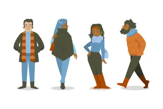 冬天服饰服装冬装穿冬装保暖冬季卡通人物男女装Ai矢量图片素材