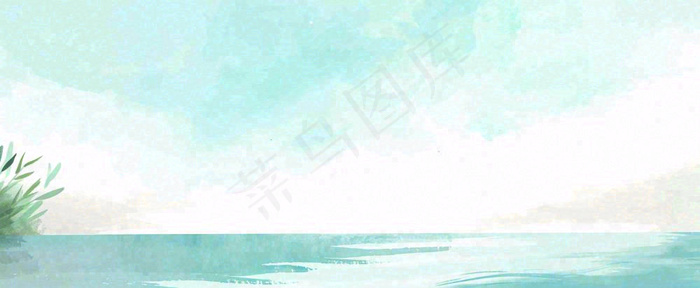 夏天海面清新绿植简约插画，夏至春分谷雨(1712x704)