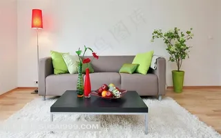 室内装饰设计-简洁客厅布艺沙发和台灯