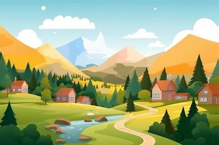 自然景色清新扁平插画背景