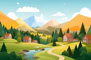 自然景色清新扁平插画背景