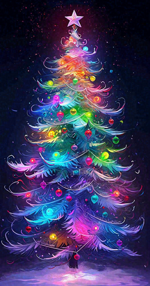 圣诞节彩色圣诞树缤纷鲜艳夜晚灯光