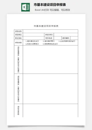 市基本建设项目申报表excel模板