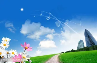 花卉建筑草地风景画韩式自然背景