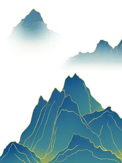 中国风国潮山水插画祥云中式手绘烫金线条元素png装饰背景PSD素材 中国风国潮山水插画祥云中式手绘烫金线条元素png装饰背景PSD素材
