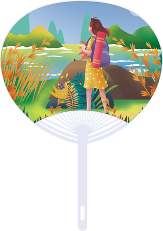 团扇PP扇子夏季广告宣传矢量模板