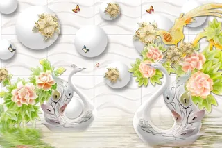 雕塑花卉天鹅背景墙
