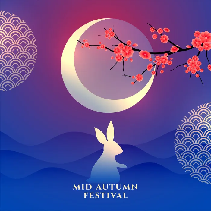 简约弯月玉兔中秋节国风插图eps,ai矢量模版下载