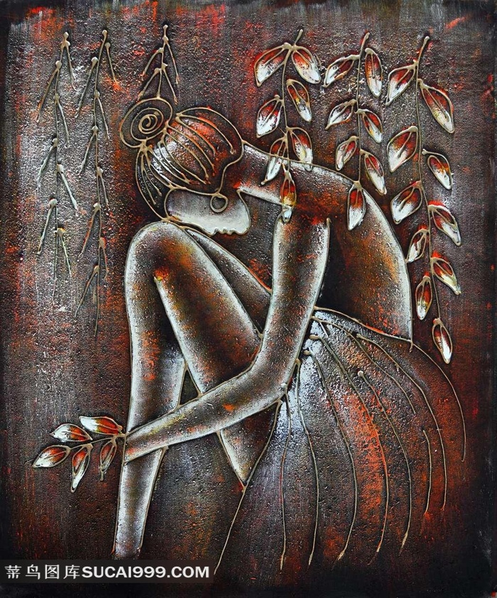 创意女孩沉思装饰画