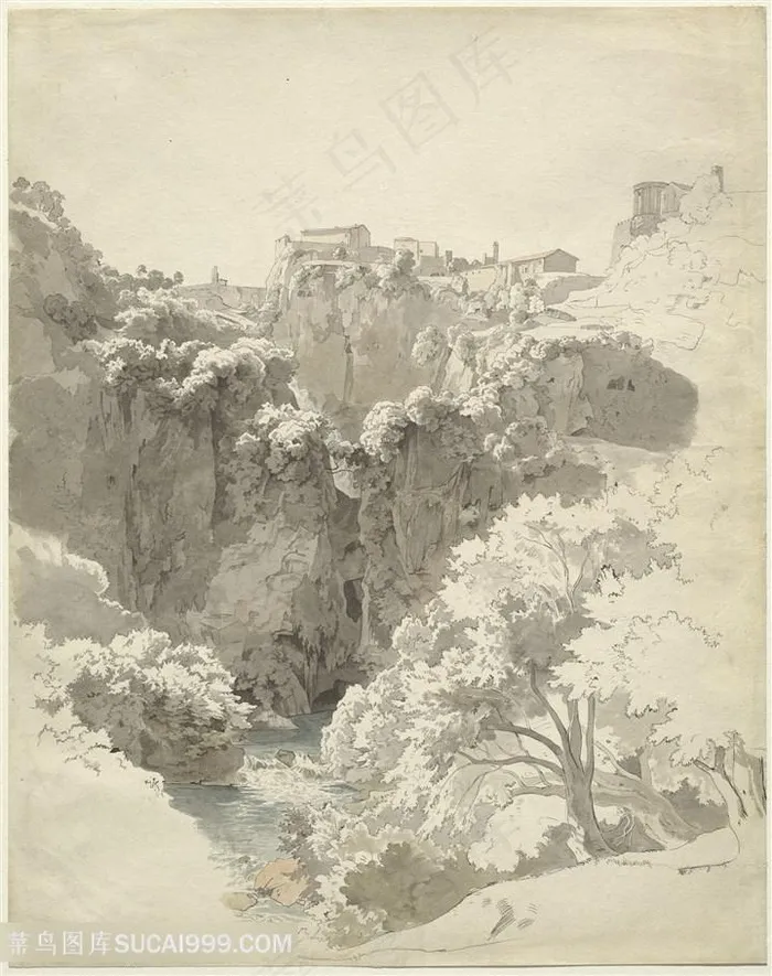 唯美山脉素描风景画