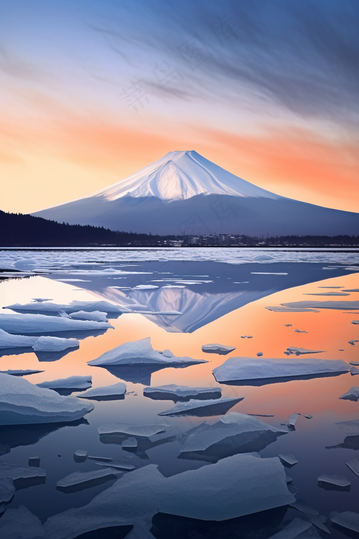 冬季雪山冰川夕阳摄影图(2688x4032)
