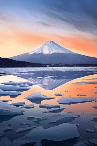 冬季雪山冰川夕阳摄影图