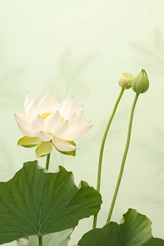 简洁淡雅荷花绿色清新背景