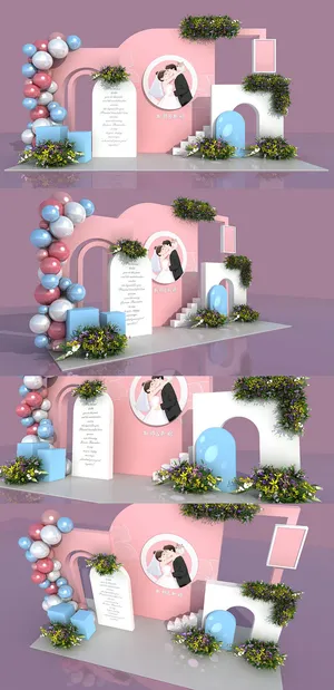 蓝色简约浪漫婚礼迎宾区美陈婚礼美陈