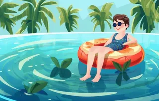 游泳池里游泳圈的孩童背景