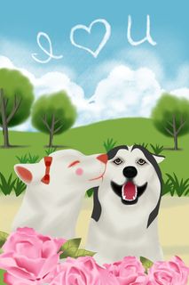 卡通温馨浪漫2月14七夕520情侣拥抱情人节主题插画海报PSD素材