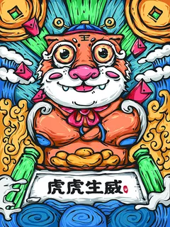 虎年新年海报展板psd模板虎年插画 虎年新年海报展板psd模板虎年插画