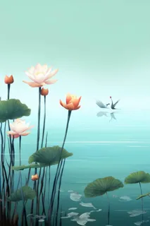 创意简约绿色清新国风莲花背景