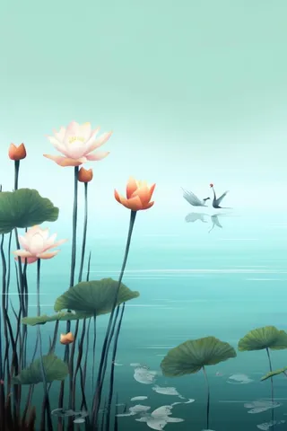 创意简约绿色清新国风莲花背景