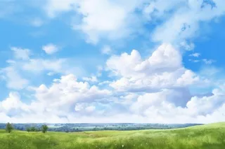 春天的蓝天白云草原很美背景图