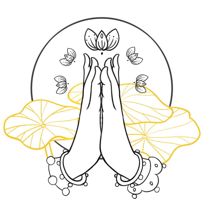 禅意佛手拈花指莲花佛珠敦煌文化线描稿国潮风元素设计模板素材