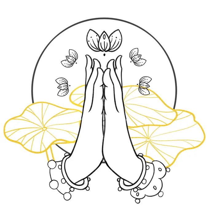 禅意佛手拈花指莲花佛珠敦煌文化线描稿国潮风元素设计模板素材psd模版下载