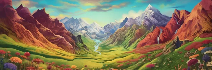异世界崇山峻岭巍峨的山脉插画背景(5664x1872)