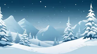 冬季白雪覆盖的大地自然风景卡通插画素材背景