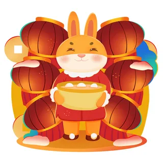 手绘2023兔年新年卡通兔子形象IP插画元素PSD设计素材png图案