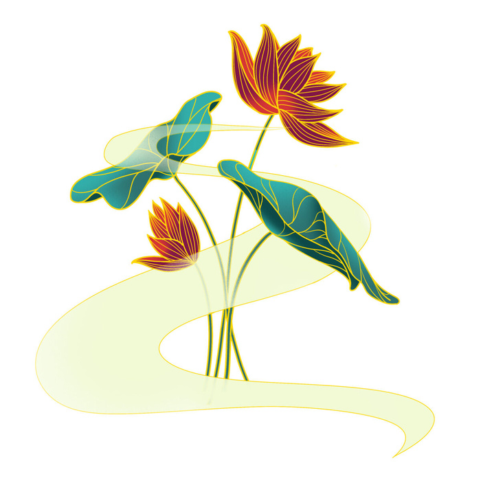 国潮风立体浮雕金边手绘花朵花卉PSD设计PNG免扣图片元素素材