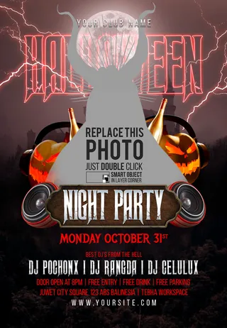 黑红色圣节之夜派对传单海报