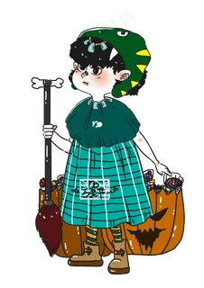 卡通万圣节手绘人物可爱小女孩