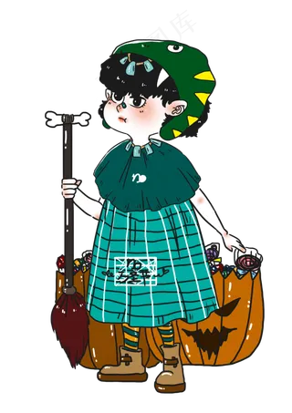 卡通万圣节手绘人物可爱小女孩