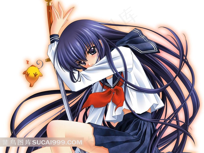 拿宝剑的动漫美少女插画素材