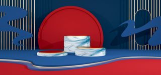 中国风国潮电商促销海报C4D背景图3D场景立体设计PSD素材模板