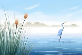 国风芦苇白鹭清新背景