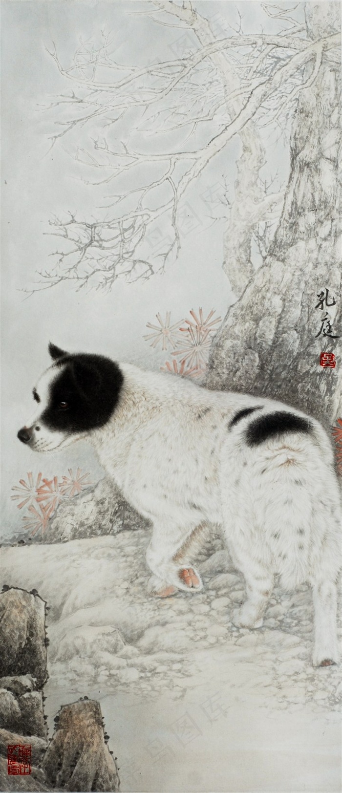 白犬走兽图工笔画