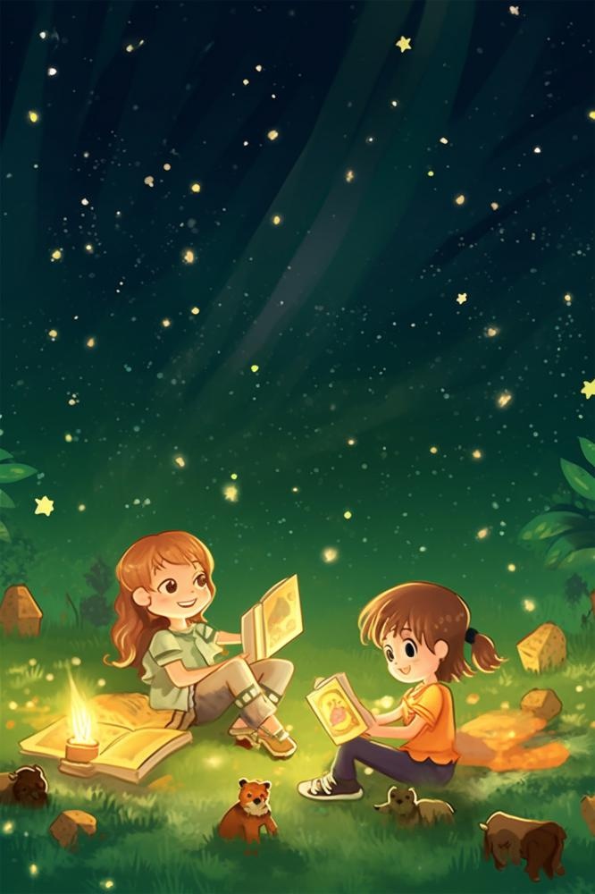 学习少年绿色草地手绘海报背景